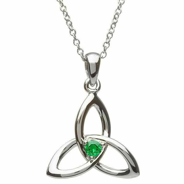 Sterling Silver Green Cubic Zirconia Trinity Pendant on a 18&quot; Sterling Silver Chain