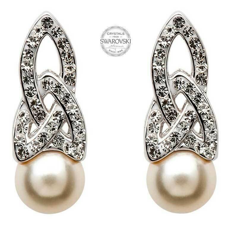 Celtic Pearl Earrings Adorned by Swarovski® Crystals