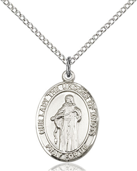 Sterling Silver Our Lady, Undoer of Knots Pendant on a 18&quot; Light Rhodium Light Curb Chain