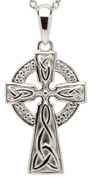 Sterling Silver Celtic Stone Set Trinity Knot Cross & Chain