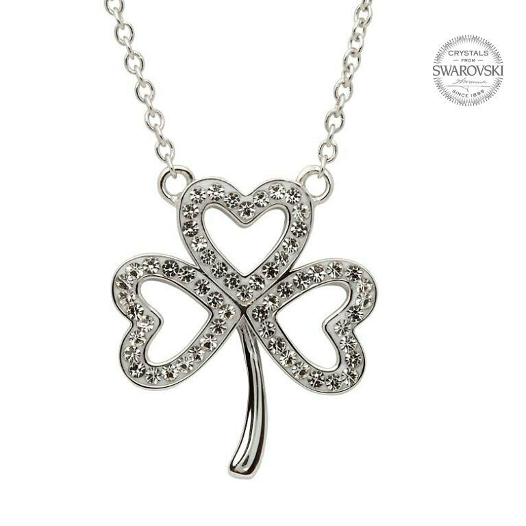 Sterling Silver Open Shamrock Necklace Embellished with Swarovski® Crystals
