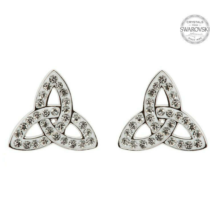 Sterling Silver Trinity Knot Stud Earrings Adorned with Swarovski® Crystals