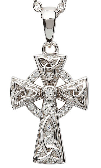 Sterling Silver Celtic Trinity Knot Cross Embellished With Swarovski® Crystals & Chain