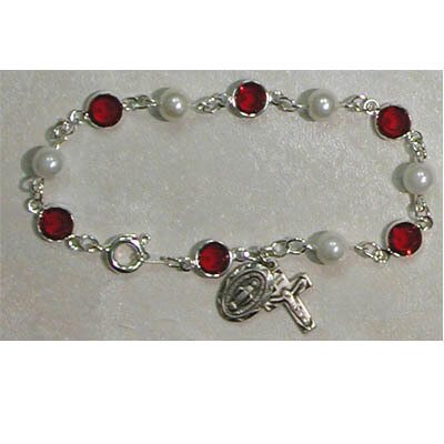Adult Red/Pearl Rosary Bracelet