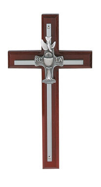 7" Cherry Wood RCIA Metal Cross