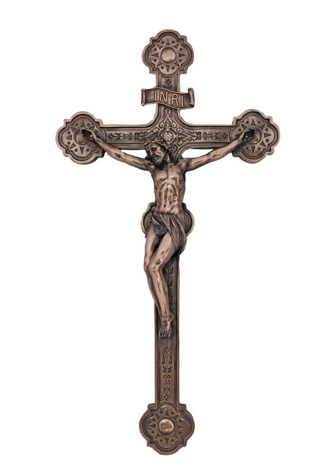 20" Crucifix, Hand-Painted, Cold-Cast Bronze