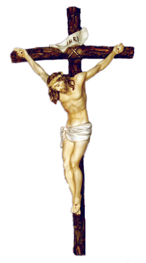 Crucifix in hand-painted alabaster- 16"