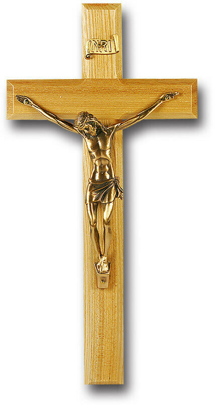 12&quot; Genuine Oak Cross with Museum Gold Antiqued Corpus