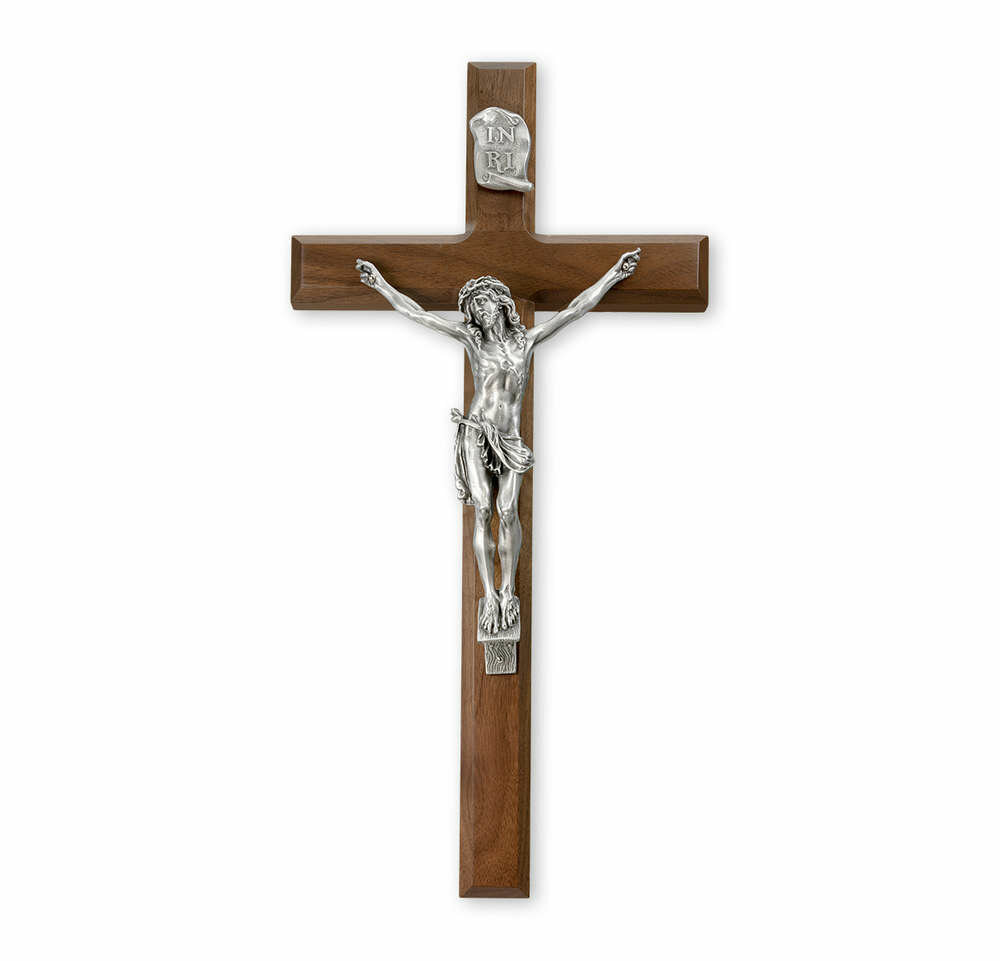 15&quot; Walnut Cross with Antique Fine Pewter Corpus