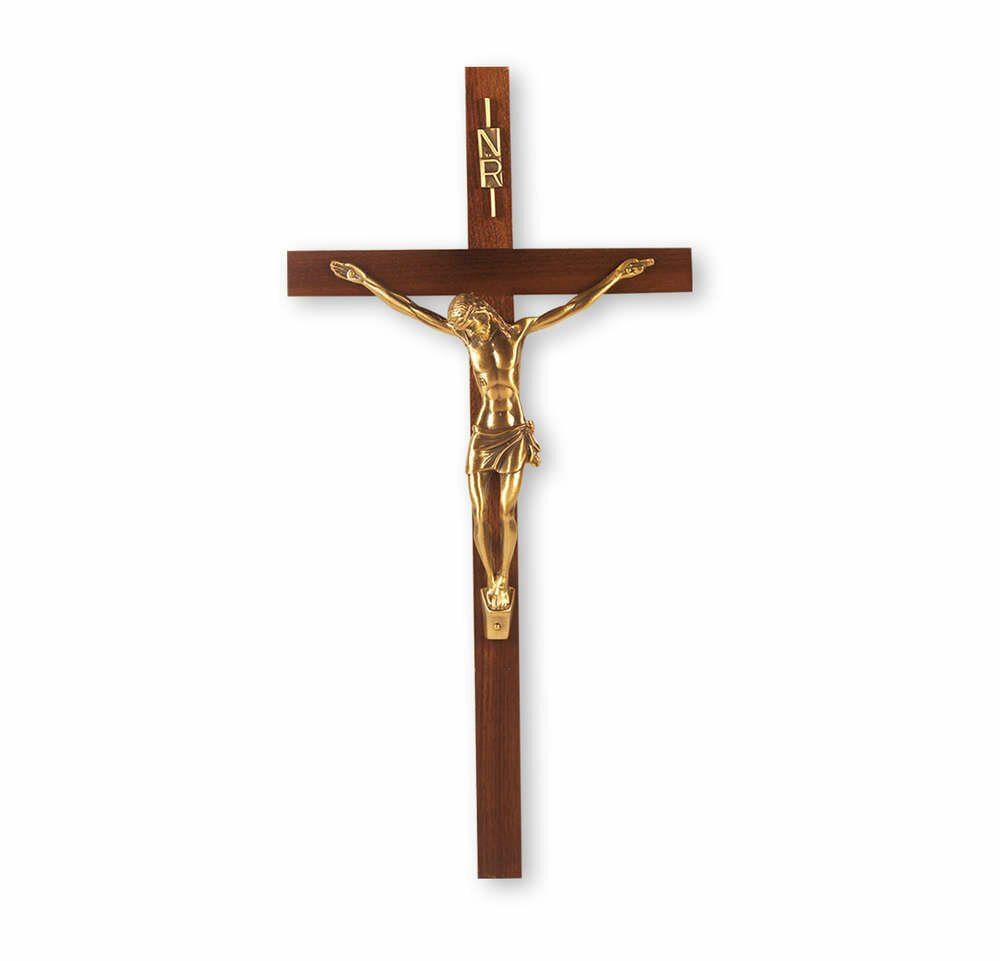 13" Genuine Walnut Crucifix with Museum Gold Corpus