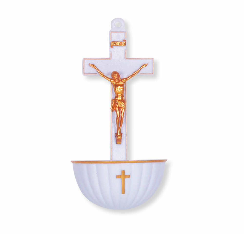 White Crucifix Holy Water Font