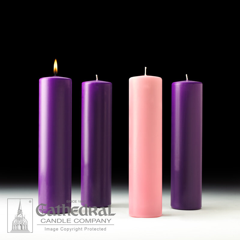 Church Advent Candle Set- Stearine Pillar, 3" x 12"