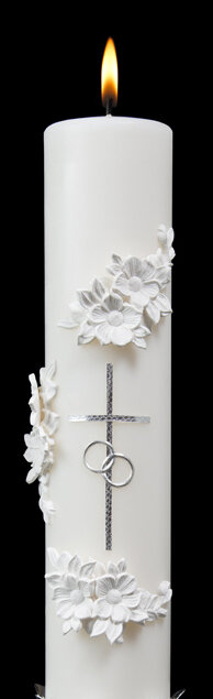 Holy Matrimony- Center Candle Only, Silver/White