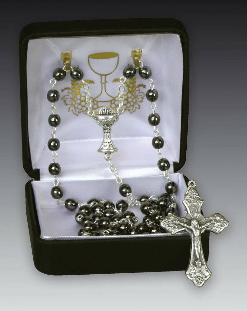 First Communion Rosary- Imitation Hematite
