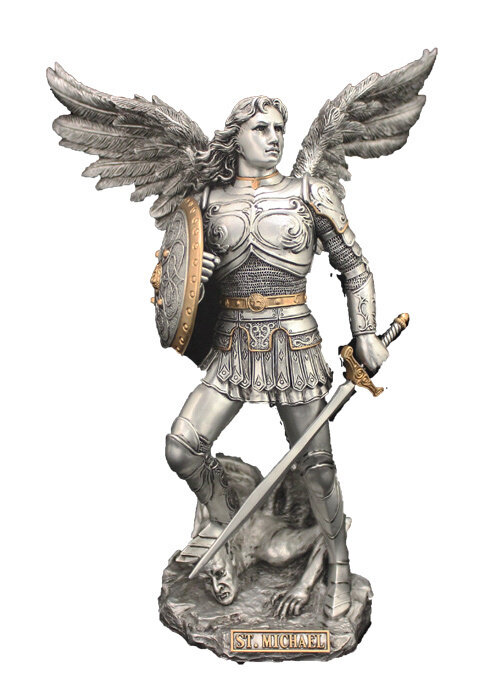 9&quot; Archangel Michael in Pewter with Gold Highlights