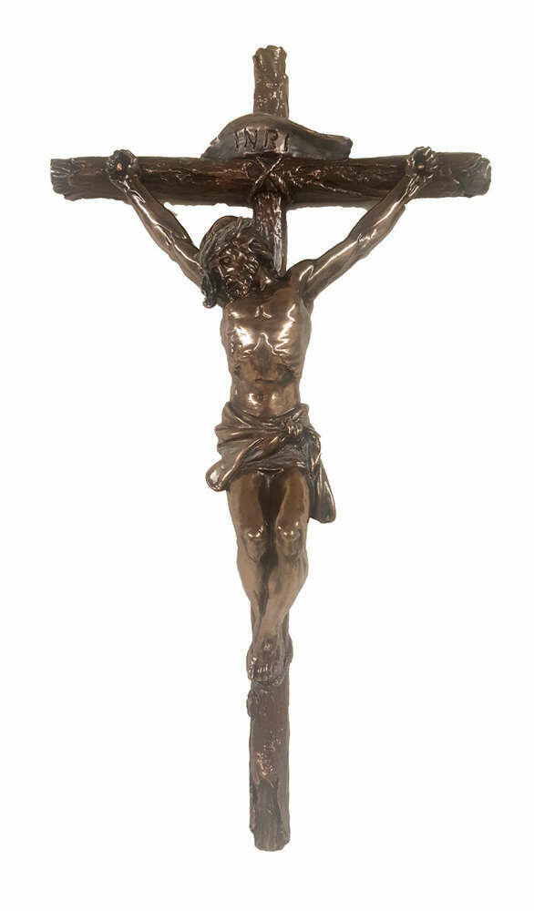 16" Crucifix, Lightly Hand-Painted, Cold Cast Bronze