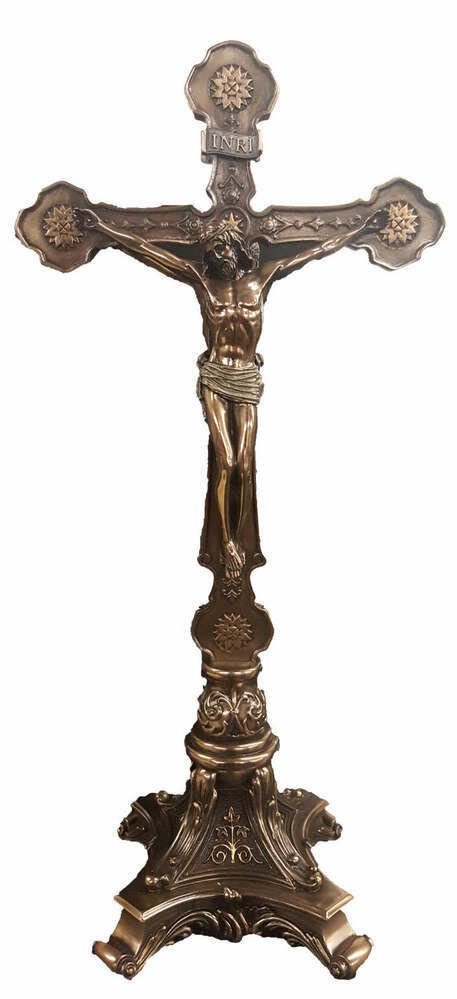 Standing Crucifix-double sided, cold cast bronze, 12.5"