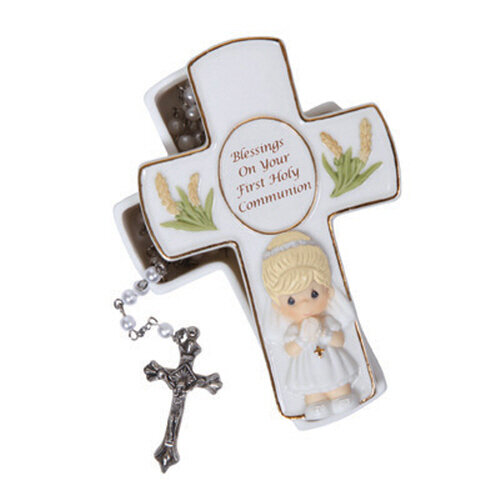 Blessings On Your First Holy Communion, Girl Rosary Box with Clear Rosary