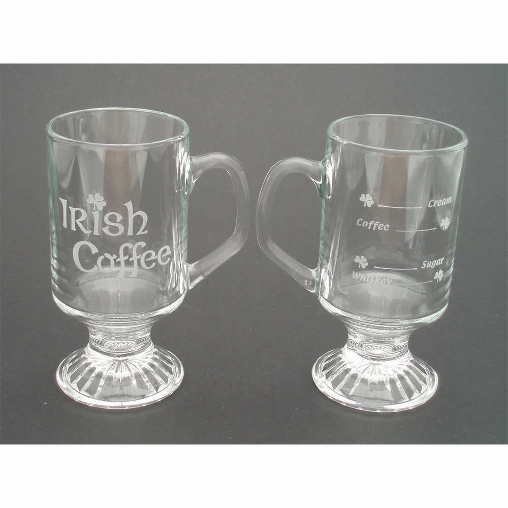 Irish Coffee Glasses Pair with Etched “Recipe”, Disc.