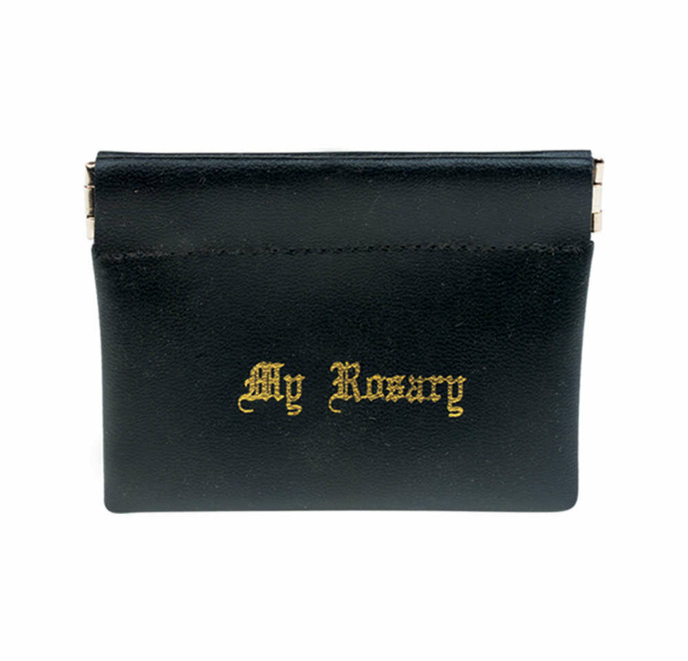 Rosary Pouch- Black Leatherette Squeeze Opening Case