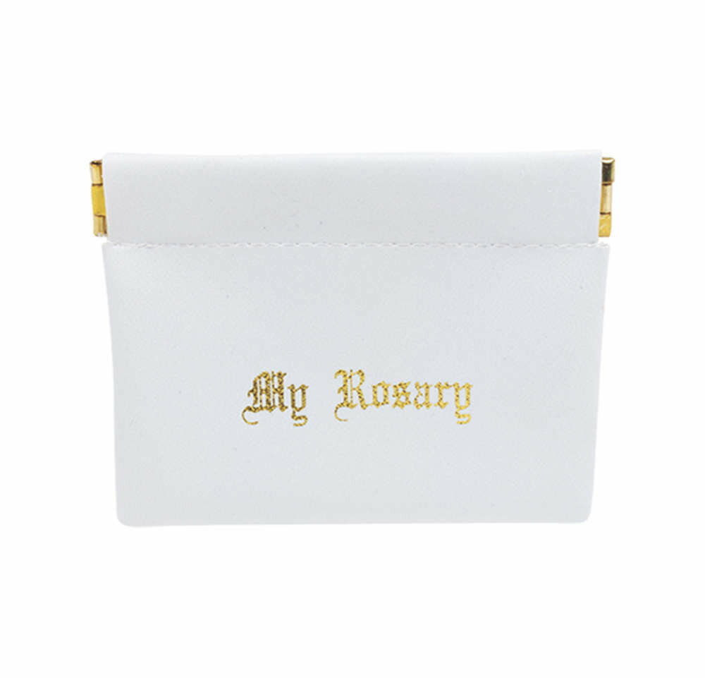 Rosary Pouch- White Leatherette Squeeze Opening Case