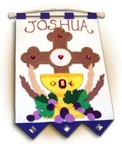 First Communion Banner Kit, 9 in. x 12 in., Cross of Redemption, Royal Blue