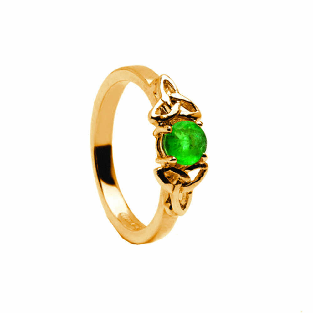 14kt Gold Real Emerald Trinity Engagement Ring- All Yellow
