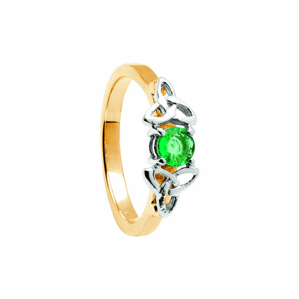 14kt Gold Emerald Trinity Engagement Ring- Yellow/White Trinity