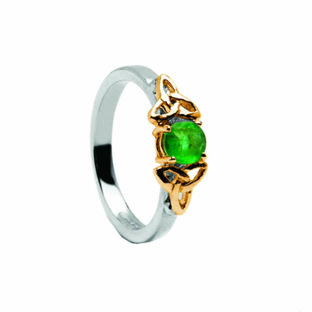 14kt Gold Emerald Trinity Engagement Ring- White/Yellow Trinity