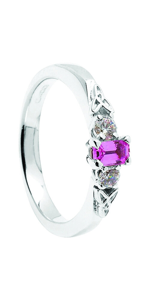 14kt Gold Pink Sapphire + 2 x .10cts Diamond Engagement Ring