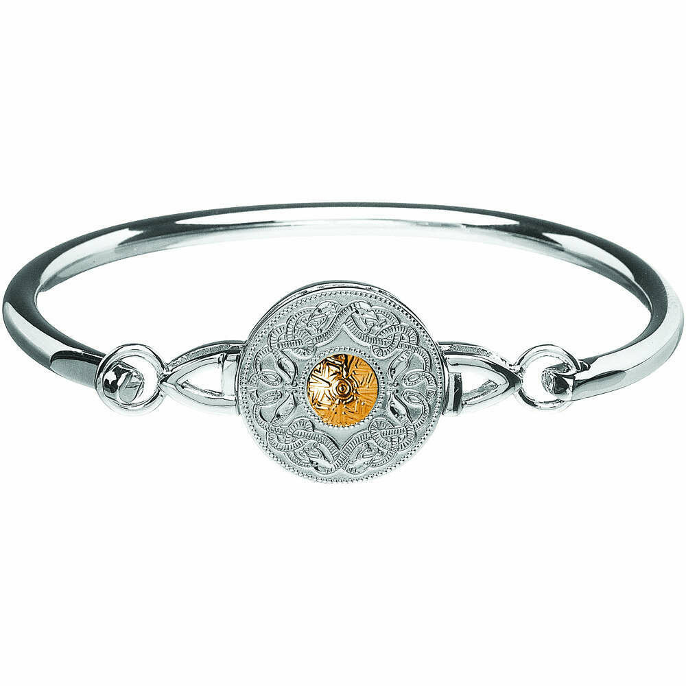 Sterling Silver Celtic Warrior® Shield Wire Bangle with 18K Gold Bead- Medium