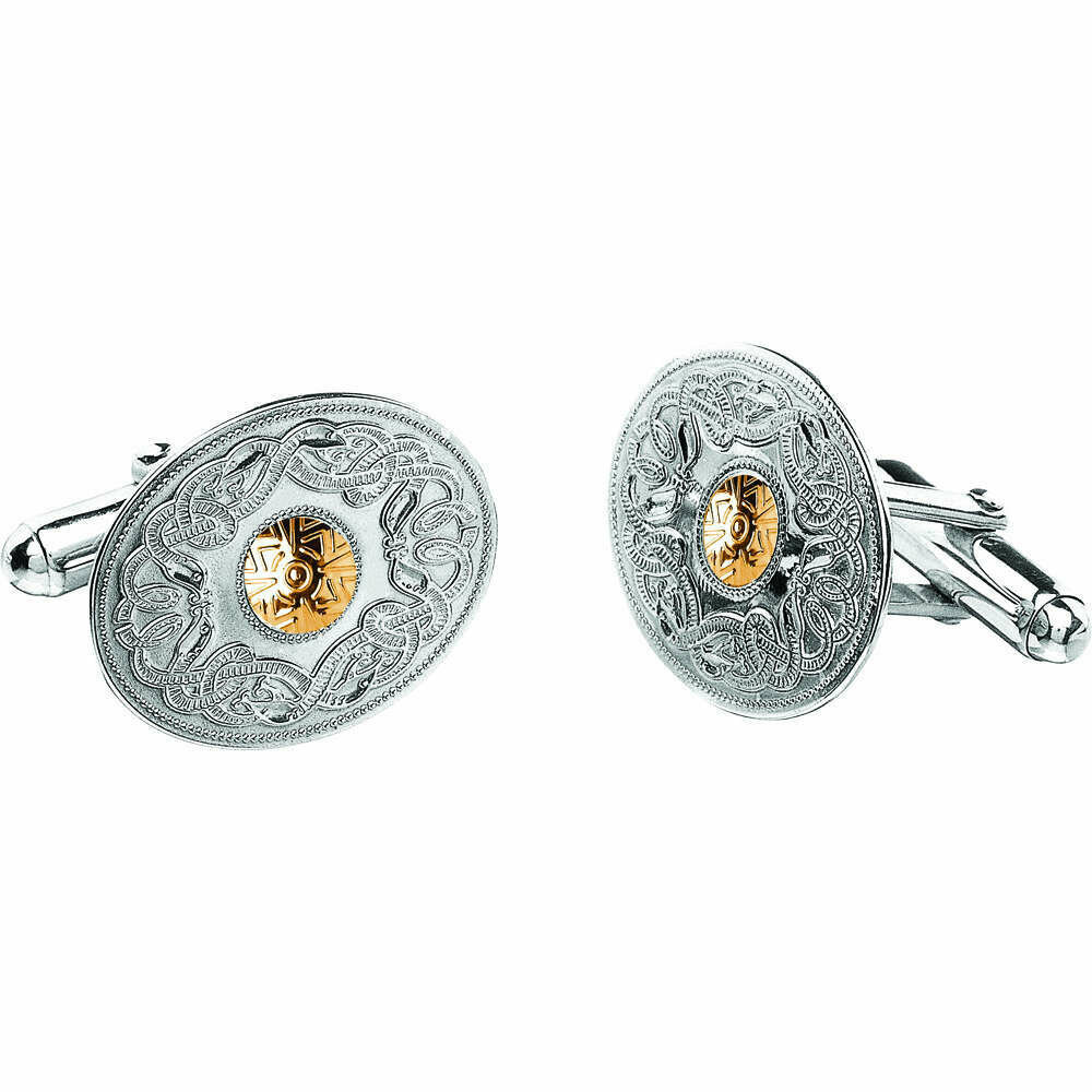 Sterling Silver Celtic Warrior® Shield Cufflinks with 18K Gold Bead- Oval
