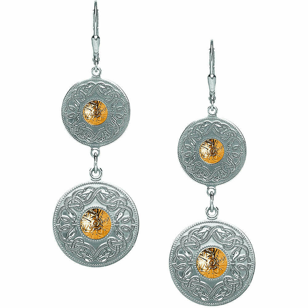 Sterling Silver Celtic Warrior® Shield Drop Earrings with 18K Gold Bead