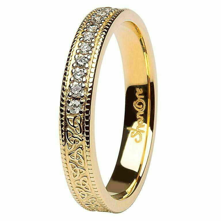 Celtic Trinity Knot Diamond Set 14kt Yellow Gold Wedding Ring