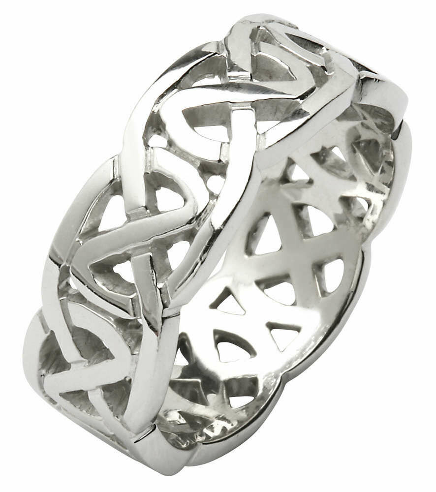 Mens 14kt Gold Heavy Pierced Trinity Knot Wedding Band