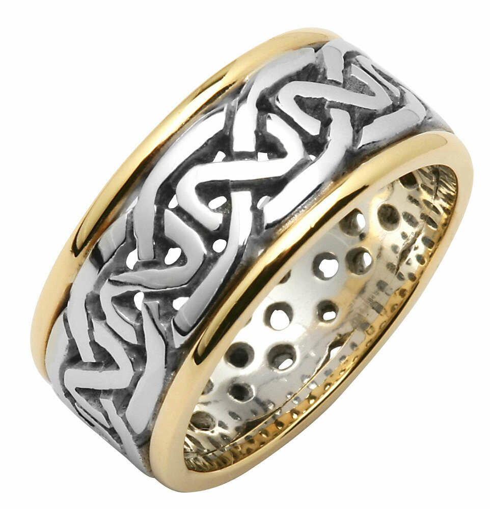 Ladies 14kt Gold Two Tone Medium Pierced Trinity Knot Wedding Band (Yellow Edge)