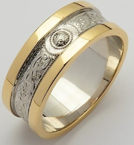 Mens 14kt Gold White Narrow An Ri with Yellow Wide Sides