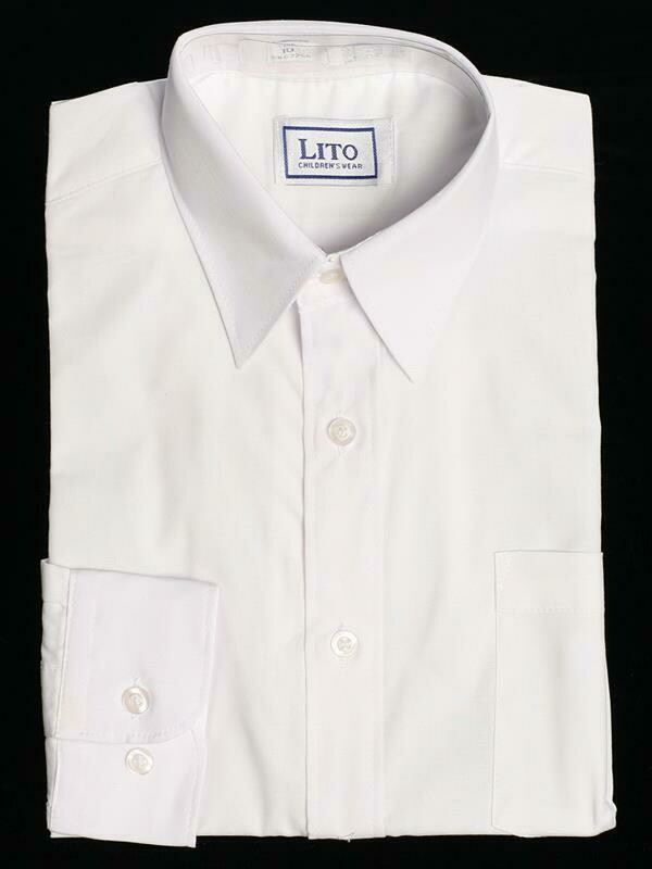 Boy's white long sleeve dress shirt with pockets