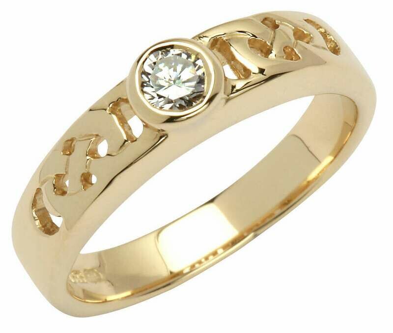 14kt Yellow Gold Celtic Solitaire Ring (1 x. 25 ct.) Brilliant Cut Diamond, Choose Ladies Size: 5