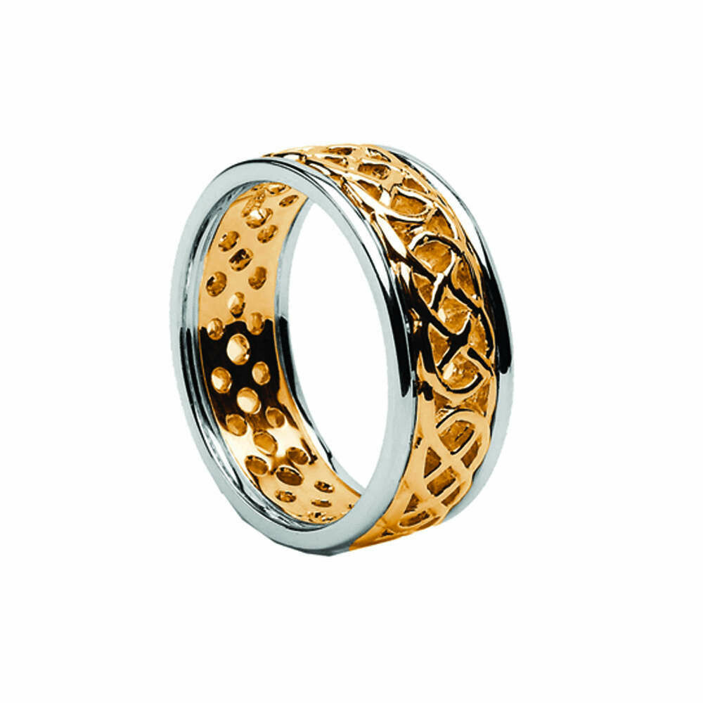 Mens 10kt Yellow Gold/White Gold Trim Pierced Celtic Wedding Band