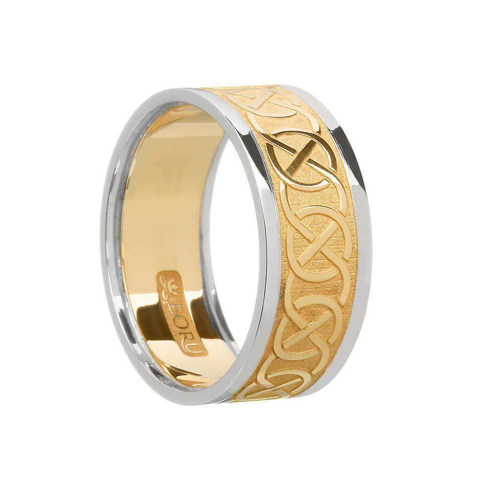 Mens 10kt Yellow Gold/White Trim Celtic Wedding Band
