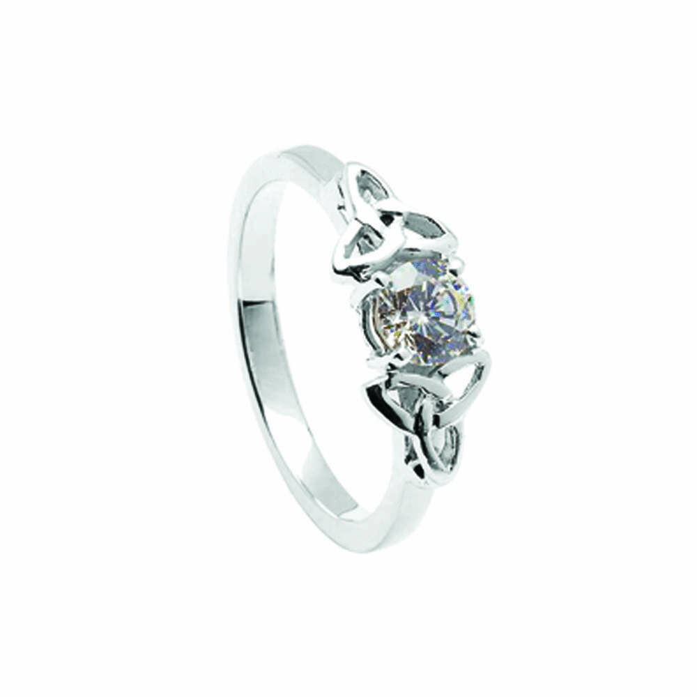 14kt Gold Diamond Trinity Engagement Ring- All White