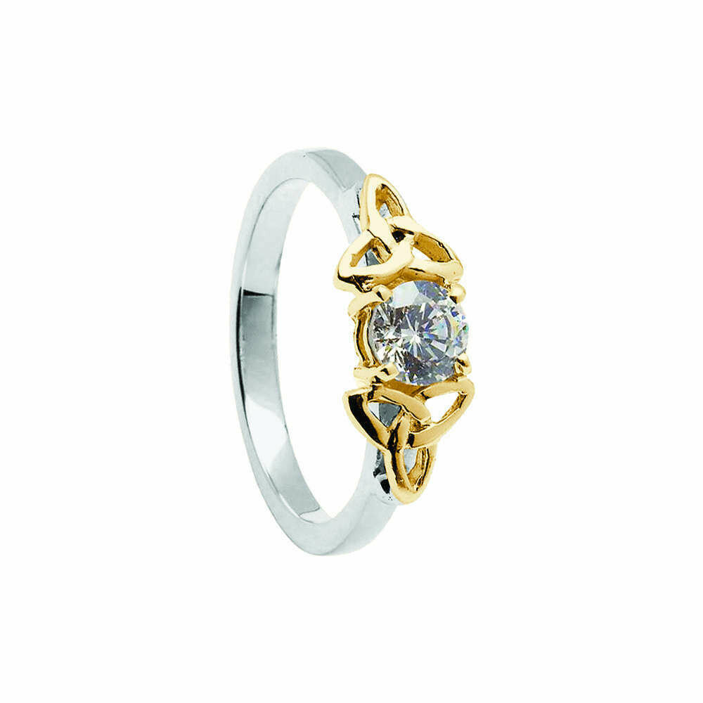 14kt Gold Diamond Trinity Engagement Ring- White/Yellow