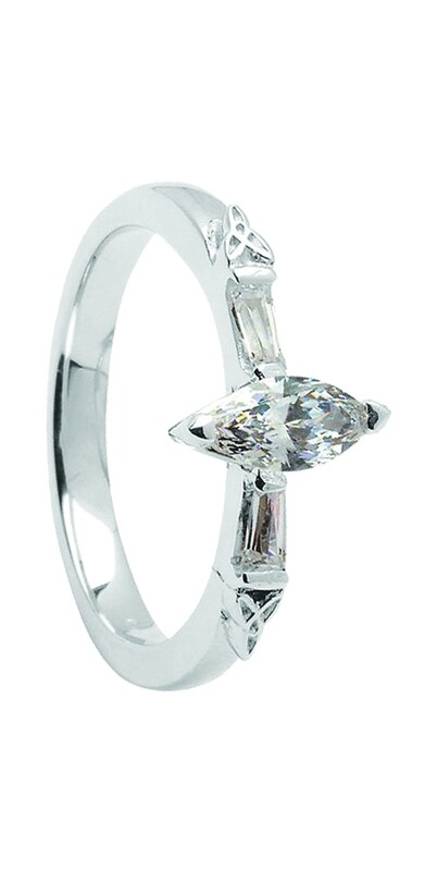 14kt Gold Certified Marquise .50cts + 2 x .11cts Baguettes Engagement Ring