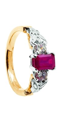 14kt Gold Ruby + 2 x .16cts Diamond Engagement Ring