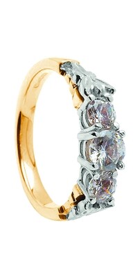 14kt Gold Three Stone Diamond 2x.25cts+1x.50cts Engagement Ring