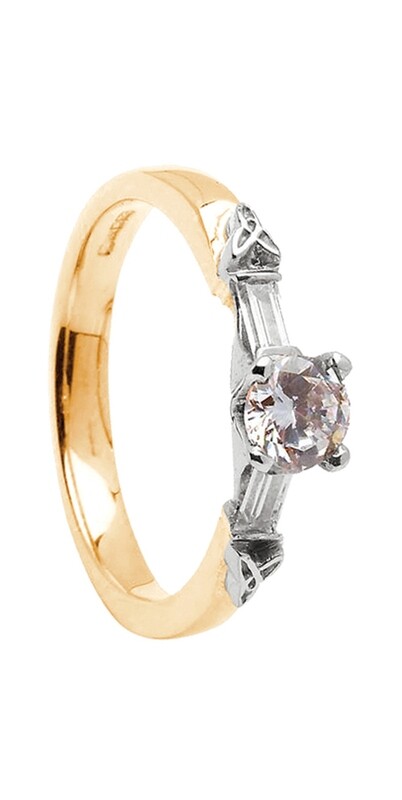 14kt Gold 1 x .33cts + 2 x .11cts Baquettes Engagement Ring
