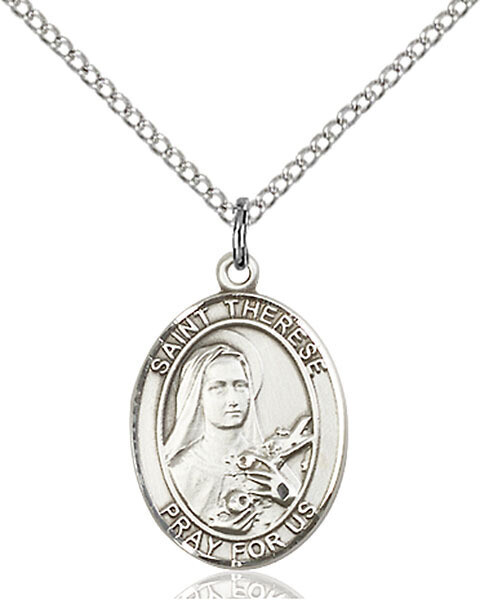 Sterling Silver St Therese of Lisieux Pendant on a 18&quot; Light Rhodium Light Curb Chain