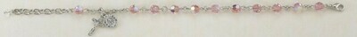 Youth Swarovski Crystal Light Rose Round Shaped Rosary Bracelet