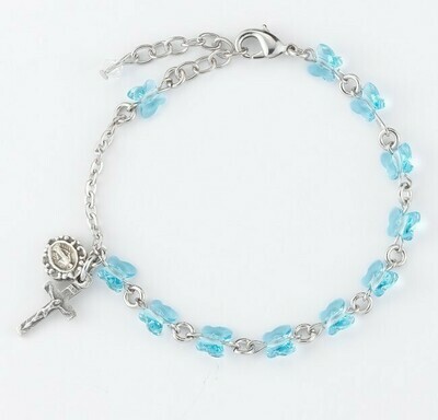 Youth Swarovski Crystal Aqua Butterfly Rosary Bracelet